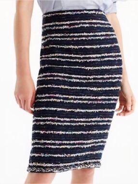 J.Crew No. 2 Pencil Skirt Navy Nubby Confetti Striped Tweed Size 6